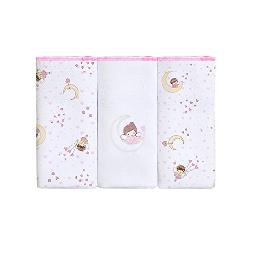 Papi Textil Fralda Zinha Bordado Com Estampado Rosa 63Cmx63Cm Pacote De 3