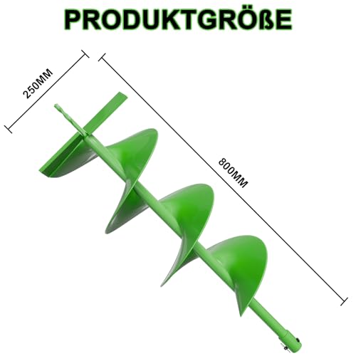 ZENIX Gartenbohrer Erdbohrer für Bohrer 250mm×800mm mit Sicherungsbolzen & Adapter,Mit normaler Bohrmaschine nutzbar, Erdbohrer für Pfahlbohrer Brunnenbohrer Aushubarbeiten, Zaunbau und Garten.