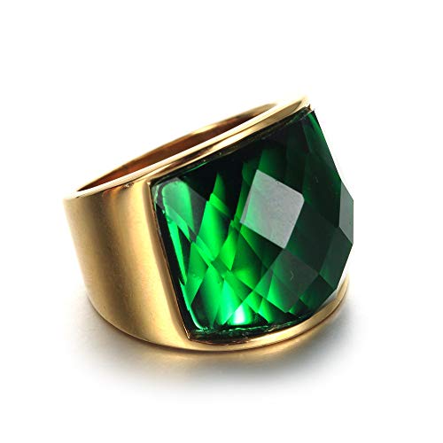 INRENG Men's Stainless Steel Diamond Cut Gemstone Ring 19mm Wide Wedding Band Gold Green Size 10 - Thumbnail 3