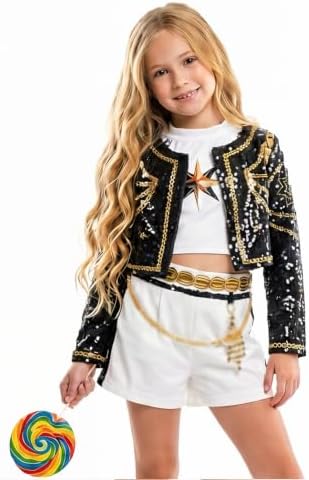 FURUILUCKY Girls 3PCS Halloween Dress Up Outfit Black Top White Shorts