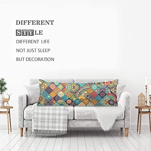 Boho Style Body Pillow Cover Moroccan Vintage Bohemian Flowers Mandala Pattern Paisley Artwork Cushion Long Pillowcase With Zipper Decorative Bed Pillow Cases Rustic Pillow Covers For Bedroom 20"X54" #TOP1