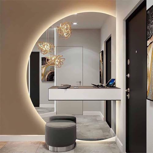 Frameless Semi-Circle Bathroom Mirror 35x24in, LED Lighted 3-Color Dimmable, Anti-Fog Wall-Mounted Vanity Mirror with Touch Control, 47x32in for Modern Decor