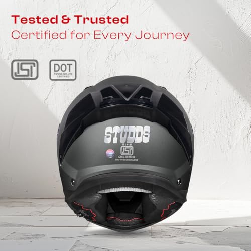 Image of STUDDS Helios ISI and DOT Certified Full Face Helmet with Antifog 100 Lens, Sporty Spoiler (MATT Gun Grey - L)