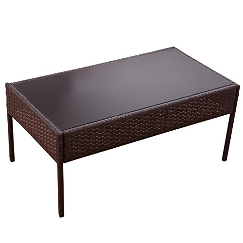 Image of Carry Bird 4 Piece PE Wicker Rattan Outdoor Furniture | 4 Seater Balcony Sofa With Tea Table | Set of 2+1+1 Outdoor Patio Chairs with Coffee Table | Sofa Sets & Center Table for Home & Garden | 3 Piece Patio Stools with Table | Indoor Patio Furniture Set Space Saving | Rattan Chair | Patio Set | Wicker Conversation Set | Poolside Lawn Arm Chairs Set For Balcony & Terrace | Balcony Table chair Set | Hotel Patio Seating Chair & Table Set with Glass | Brown Cushion and Brown Sofa