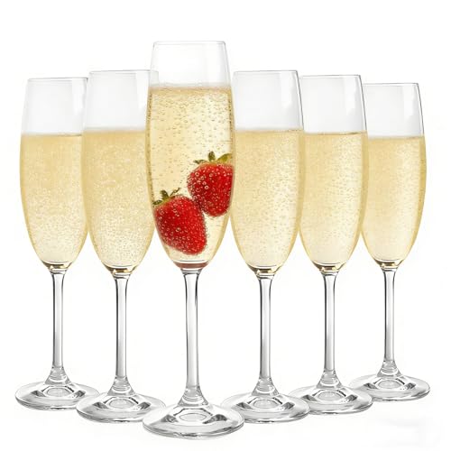 Classic Champagne Flutes Set of 6 Premium 6 Ounce Stemmed Champagne Glasses, Clear Sparkling Wine Glasses Ideal for Celebrations and Special Occasions Perfect for Champagne and Wine Lovers