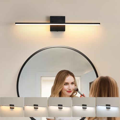 Image of Modern Bathroom Vanity Light 24 Inch, 18W Black Bathroom Light Fixture Over Mirror, Dimmable 5CCT LED Wall Sconce Lighting for Restroom Mirro
