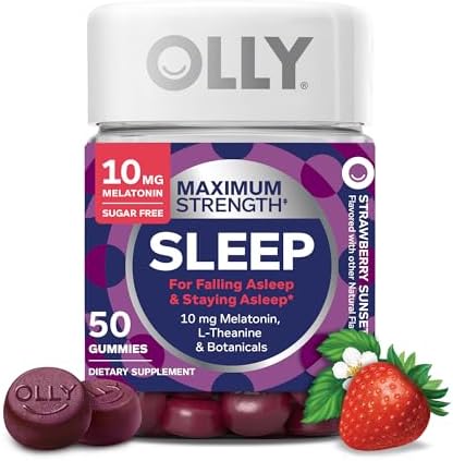 OLLY Max Strength Sleep Gummy, 10mg Melatonin, L-T…