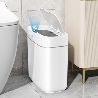 JUDRDO Automatic Trash Can for Bathroom,3.5 Gallon Touchless Trash Can with Lid,Motion Sensor Garbage Can Slim Waterproof Trash Bin Waste Basket for Bedroom, Kitchen