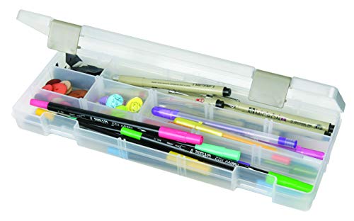 Image of ArtBin 3900AB Solutions Extra Long Box, Art & Craft Organizer with Removable Dividers, [1] Plastic Storage Case, Clear , 12.4 inch x 4.9 inch
