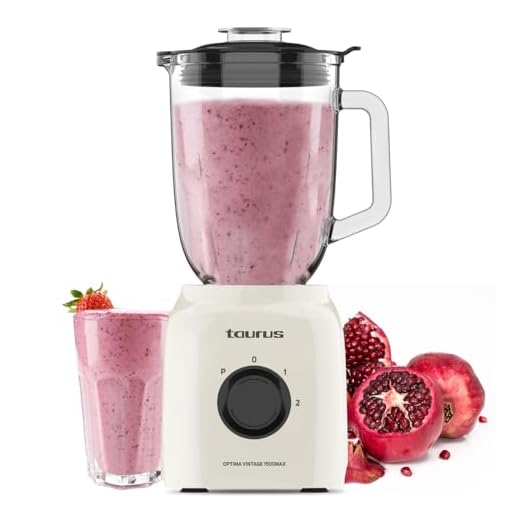Taurus - Batidora de Vaso Optima Vintage MAX, 1500W, 21.500 rpm, Jarra Cristal 1.8L, Cuchillas Acero Inoxidable, Función Pica Hielo, 2 Velocidades y Turbo, Seguro, Diseño Vintage