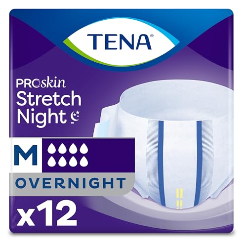 Tena ProSkin Overnight Incontinence Adult Diaper for Women & Men, Stretch, Brief, Medium, 12 Count, Packaging May Vary