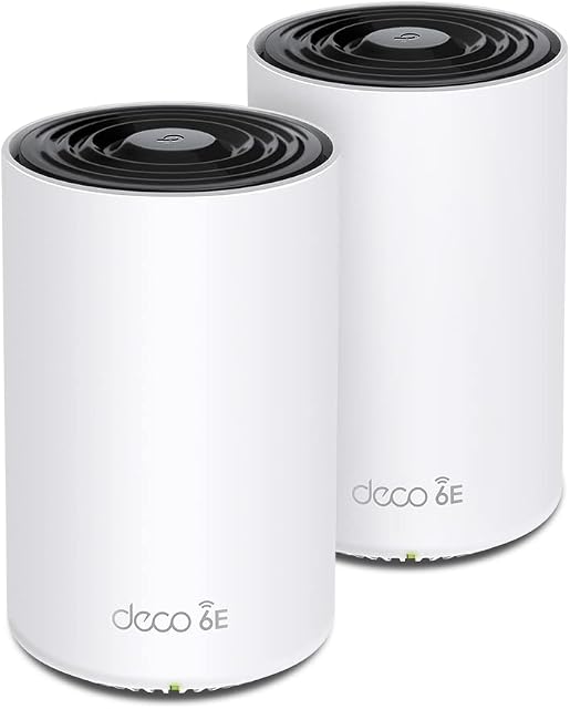 TP-Link Deco XE75 AXE5400 Whole Home Mesh Wi-Fi 6E System, Tri-Band Wi-Fi, Gigabit Ports, AI-Driven Mesh, cover up to 5,500 ft2, Connect up to 200 devices,1.7 GHz Quad-Core CPU, HomeShield, Pack of 2
