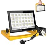 T-SUN 5400Lumen LED Work Light with Stand, 60W Floodlight with 3 Brightness Dimmable IP66 Waterproof Work Lights with 13FT Cord for Indoor Outdoor Worksite Job Site Garage