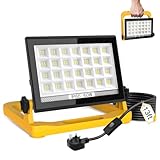 T-SUN 5400Lumen LED Work Light with Stand, 60W Floodlight with 3 Brightness Dimmable IP66 Waterproof Work Lights with 13FT Cord for Indoor Outdoor Worksite Job Site Garage
