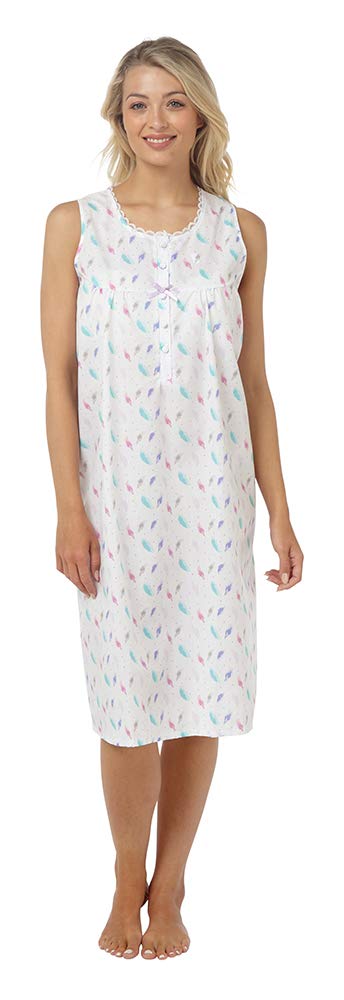 Suzy & Me Women's Feather Sleeveless Print Front Opening Nightdress (28-30, )