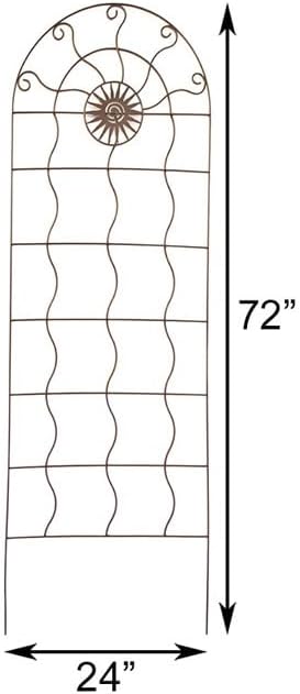 Panacea 84442 Aztec Sun Garden Trellises – Set of 3, 72" H x 24" W Rust Brown Metal Trellis Panels – Decorative Sunburst Design Plant Supports for Climbing Vines, Roses, Clematis & Outdoor Landscaping
