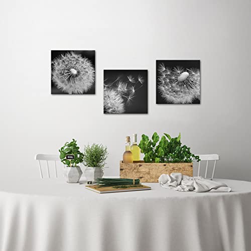 Simiwow Black And White Dandelion Flower Picture Floral Painting Art Print On Canvas Framed Artwork Bathroom Bedroom Farmhouse Living Room Wall Decor 12 X 12 Inch X 3 Panel #TOP1