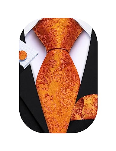 Image of Barry.Wang Paisley Tie Fashion Set Hanky Cufflinks Neckties for Men Woven Silk