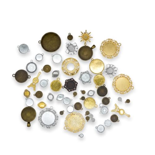 CozyBits 100g Assorted Blank Bezel Pendant Trays for DIY Jewelry Making