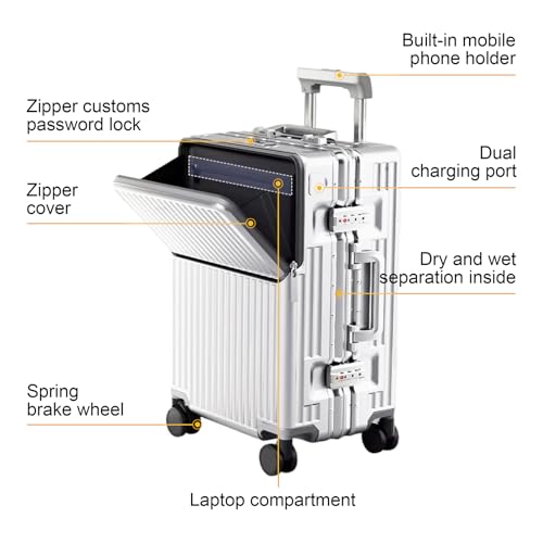 Aiweiny Suitcase Carry-On Luggage Spring-Summer Travel Airline Approved With Tsa Lock, 360° Wheel, Pc Hard Shell And Aluminum Frame Pressure-Resistant, Suitable For 20'' 24'' 26'' (Silver, 20‘’) - 6