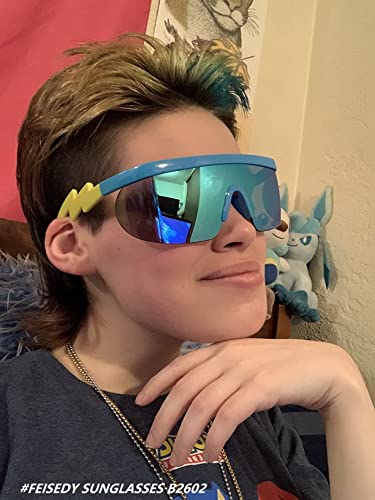 FEISEDY Oversized Mirror Shield Sport 80s Sunglasses Ski Goggles Flat Top One Piece Futuristic Visor Women Men B25223