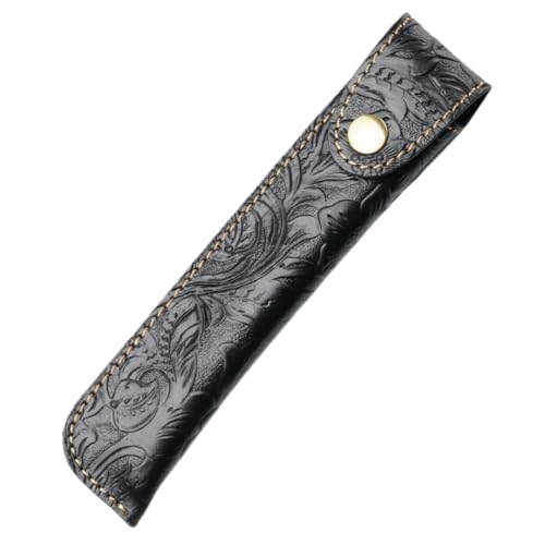 Image of YISENJEE Pen Case Button Imitation Cowhide Purely Handmade Pen Protector Black Carved