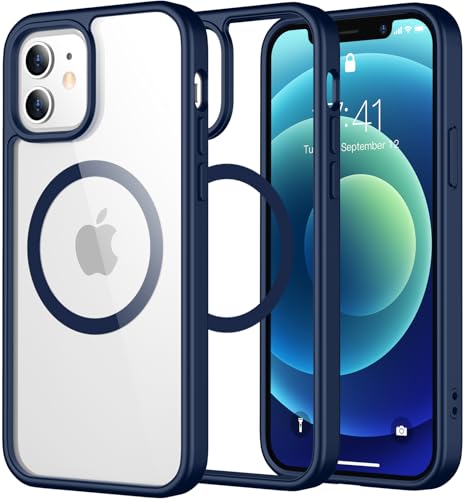 Coque iPhone 12 compatible MagSafe antichoc fine transparente bleu