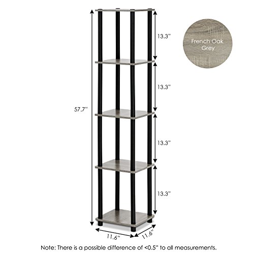 Furinno Turn-N-Tube 5-Tier Corner Square Rack Display Shelf, Round, French Oak Grey/Black #TOP1