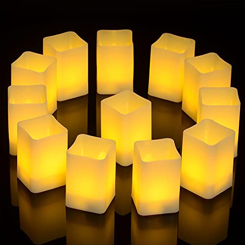 Yme Flameless Led Candles, Battery Operated Flickering Led Tea Lights, Realistic Warm White Electric Square Ivory Votive Candles For Mood Lightning Bedroom Halloween Christmas Home Room Decorations #TOP12