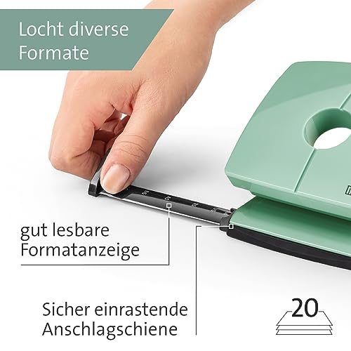 NOVUS Locher B220 Color ID 2.0 (20 Blatt Lochleistung, fest einrastende Anschlagschiene, Funktionsteile aus Metall) mellow mint