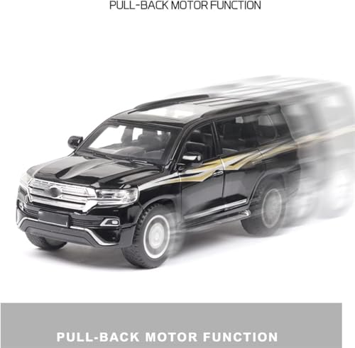 Image of Metal Pull Back Diecast Car 1:32 Land Cruiser Pull Back Car Model with Sound Light Boys Gifts Toys for Kids (Black)