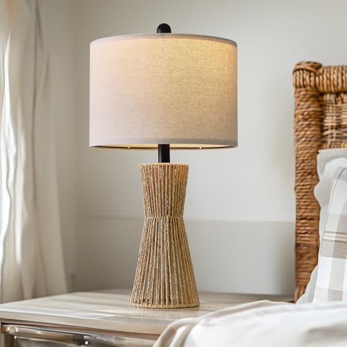 Image of OYEARS 22.5 inch Table Lamps for Living Room,Boho Lamps Set of 2 for Bedrooms, Bedside Lamp for Nightstands, Rattan Lamp, Farmhouse Table Lamp for Room Decor, End Table, Retro, Brown(Not Include Bulbs)