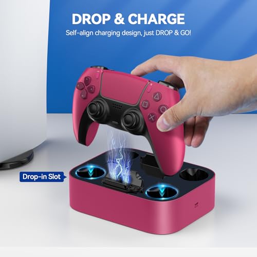 Station de charge pour manette de PS5 LVFAN rouge avec indicateur LED et puce de protection