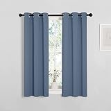 Picture of NICETOWN Thermal Insulated Curtains Blackout Draperies, Window Treatment Solid Grommet Room Darkening Drape Panels for Bedroom (Stone Blue, Set of 2, 29 by 45 inches Long)