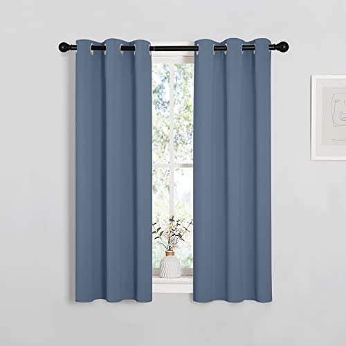 Image of NICETOWN Thermal Insulated Curtains Blackout Draperies, Stone Blue, Set of 2, 29 by 40 inches Long, Window Treatment Solid Grommet Room Darkening Drape Panels for Bedroom