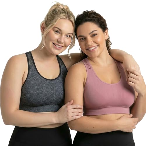 Image of Under Control Plus Size Sport Bras for Women Large Bust Seamless Racerback Padded Yoga Workout Bras Black White Pack 1X-2X-3X