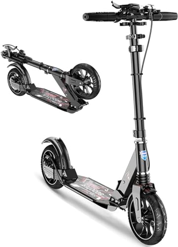 FMBLDM Einstellbar Cityroller Tretroller Erwachsene 150 Kg Tragkraft, Tretroller klappbar City Roller Kinder 10 Jahre, Big Wheel Scooter Mit Bremsen Und Stoßdämpfern, (Nicht elektrisch)