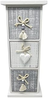 HTUK Wooden Storage Drawers Three Drawer Chest Cool Grey 3 Drawer Chest With White Heart Details And Tassles Small Mini Chest Storage Drawers