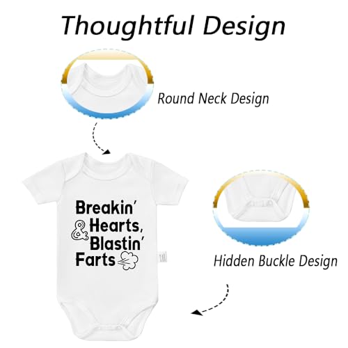 Breakin' Hearts & Blastin' Farts Bodysuit, Cute Baby Boy Clothes, Newborn Fashion Short Sleeve Jumpsuit Outfits2