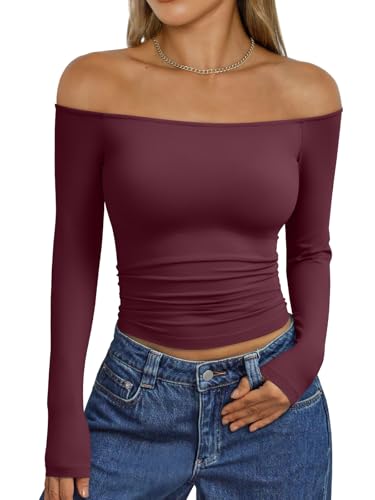 Trendy Queen Womens Off The Shoulder Tops Going Out Basic Sexy T Shirts