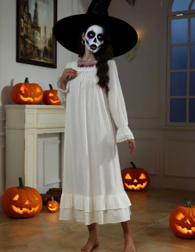 Women's Victorian Nightgown Soft Cotton Sleepwear Long Sleeve Princess Nightdress with Pockets2