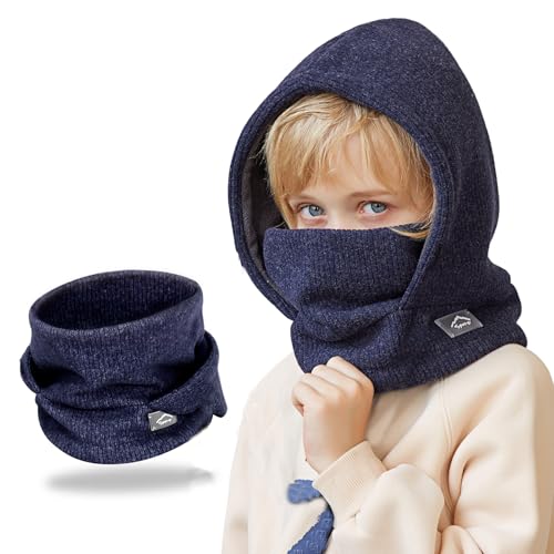 AYPOW - AYPOW Kids Winter Warm Fleece Balaclava, Multifunctional Double Layer Thermal Windproof Face Cover Ski Mask, Warm Knit Fleece Hat Cap Hood Neck Warmer Scarf, Boys Girls Cycling Skating Hiking Outdoor