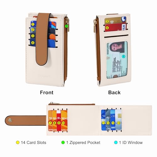Image of Chelmon Women's RFID Slim Card Holder Wallet: Thin Bifold with Multi-Card Case & Zipper Coin Pocket Purse (Beige Brown)