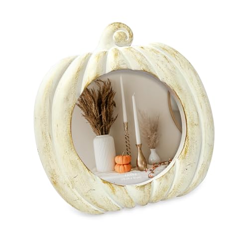 Isaac Jacobs 4x4 Pumpkin-Shaped Picture Frame For Halloween Or Fall Dcor Photo Tabletop & Wall Display Hanging Display (4x4 White with Gold)