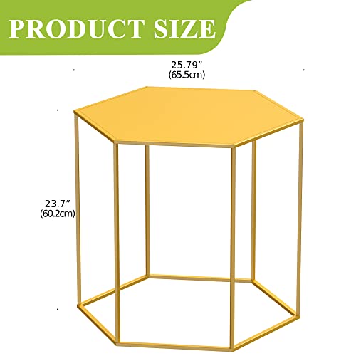 Mugiden Metal Side Table Glod End Table Small Outdoor Patio Side Table Anti-Rust End Table Coffee Table Porch Table For Living Room Porch Balcony Garden Yard Lawn (Hexagon Gold) #TOP2