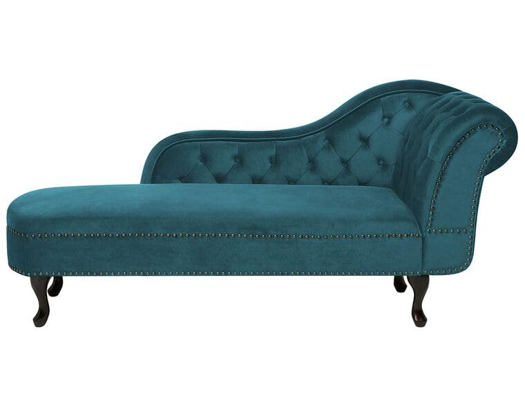 Image of Velvet Modern Chesterfield Chaise Lounge Couch 166 X 63 X 76 for Your Loving Space (Teal, Right Arm)