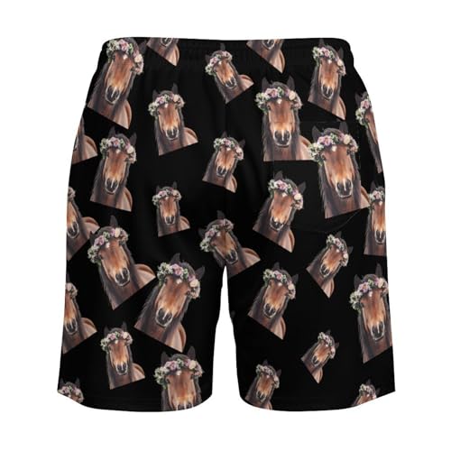 Horse Animal with Flower Mens Swim Trunks Swimming Board Shorts with Compression Liner Summer Beach Bottom4