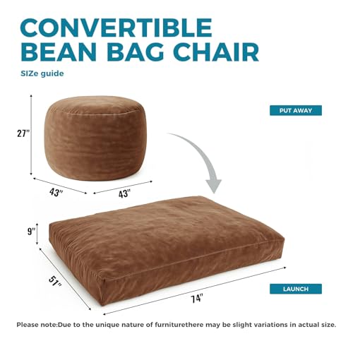 Image of Big Bean Bag Chairs for Adults,Bean Bag with Filler Included,Memory Foam Bean Bag,Giant beanbag,Suitable for Reading Chairs in Living Room, Bedroom and Dormitory. (Coffee Color, Bean Bag Bed)