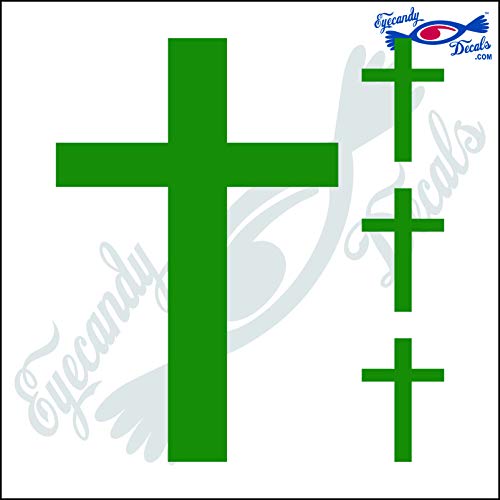 Image of Cross Plain 6 inch Plus 3 Small Decal Sticker Green
