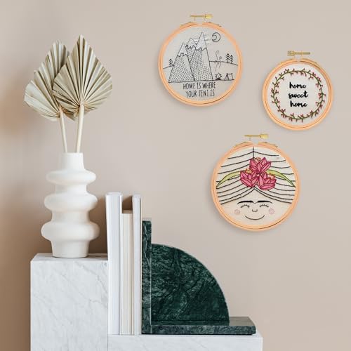 Image of PATIKIL 2 Pieces 5 Inch Embroidery Hoops Round Adjustable Beach Wood Circle Cross Stitch Hoop Ring Bulk for Embroidery Art Craft Handy Sewing Decoration